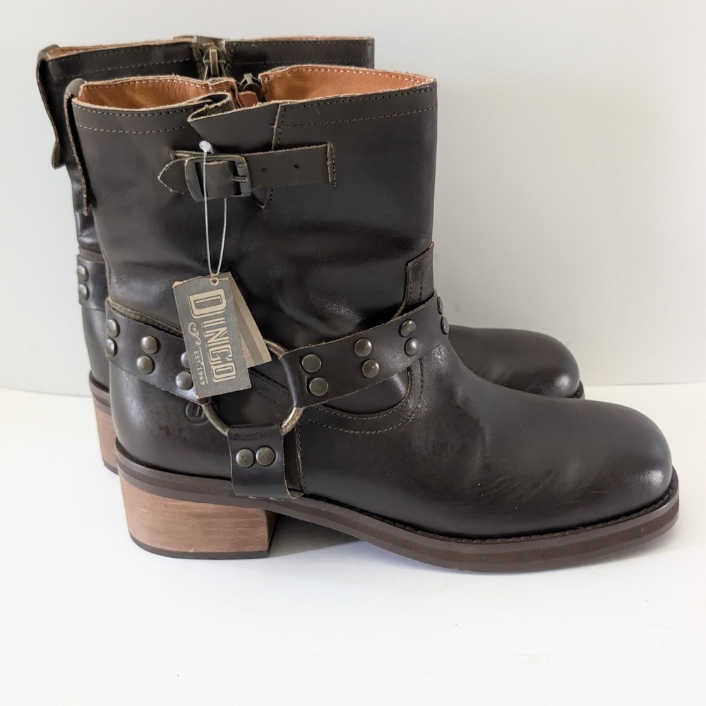 Dingo Womens Dark Brown Leather Harness Studded Biker Boots DI552 Size 11